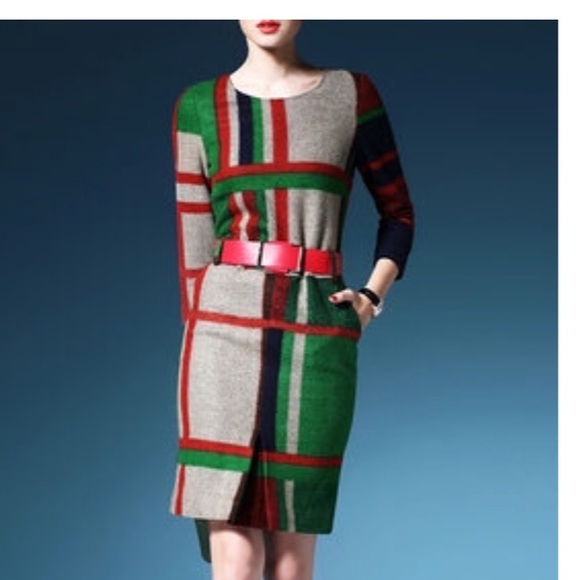 Dresses & Skirts - Lonyuash Wool Multicolored Checkered/Plaid Dress